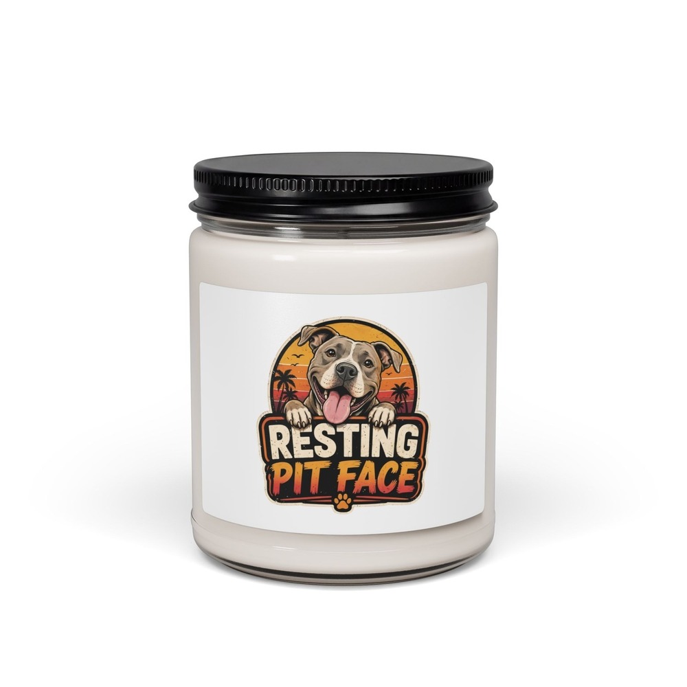 Three Dog Acres Resting Pit Face Pitbull Scented Soy Candle 9oz Jar